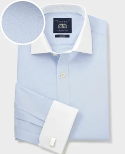 Light Blue Slim Fit Contrast Collar Shirt - Double Cuff