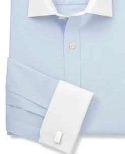 Light Blue Slim Fit Contrast Collar Shirt - Double Cuff