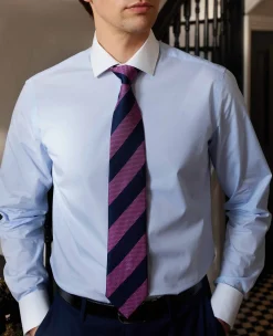 Light Blue Slim Fit Contrast Collar Shirt - Double Cuff