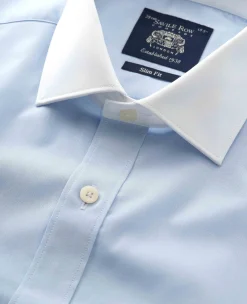 Light Blue Slim Fit Contrast Collar Shirt - Double Cuff