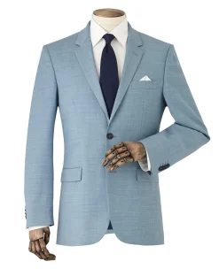 Light Blue Wool-Blend Tailored Suit Jacket