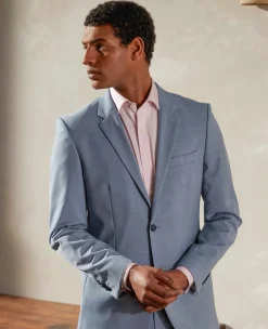 Light Blue Wool-Blend Tailored Suit Jacket