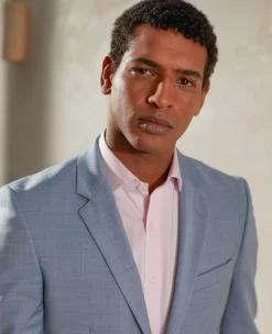 Light Blue Wool-Blend Tailored Suit Jacket