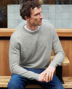 Light Grey Merino Wool Cashmere Crew Neck Jumper