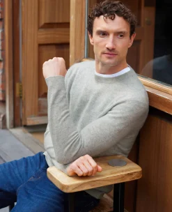 Light Grey Merino Wool Cashmere Crew Neck Jumper