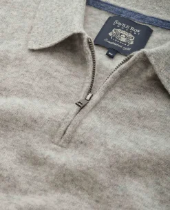 Light Grey Merino Wool Cashmere Zip Neck Long Sleeve Polo Shirt