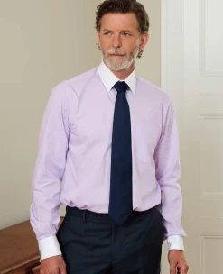 Lilac Cotton Fine Check Classic Fit Winchester Formal Shirt - Double Cuff
