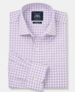 Lilac Cotton Gingham Check Classic Fit Formal Shirt - Single Cuff