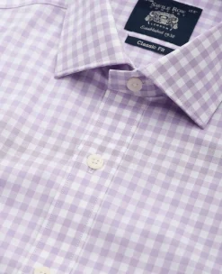 Lilac Cotton Gingham Check Classic Fit Formal Shirt - Single Cuff