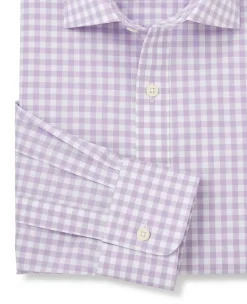 Lilac Cotton Gingham Check Slim Fit Formal Shirt - Single Cuff