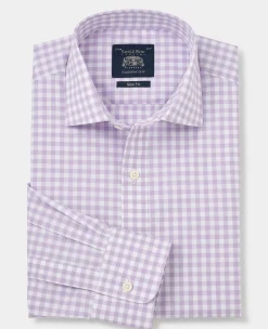 Lilac Cotton Gingham Check Slim Fit Formal Shirt - Single Cuff