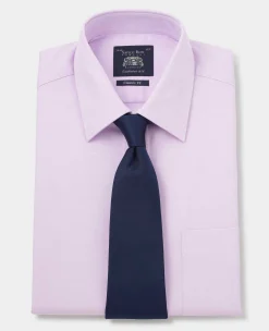 Lilac Cotton Herringbone Classic Fit Formal Shirt - Double Cuff