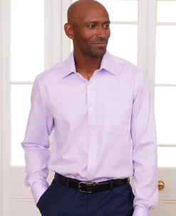 Lilac Cotton Herringbone Classic Fit Formal Shirt - Double Cuff