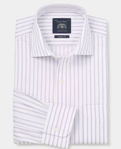 Lilac Cotton Stripe Classic Fit Formal Shirt - Single Cuff