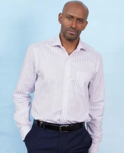 Lilac Cotton Stripe Classic Fit Formal Shirt - Single Cuff