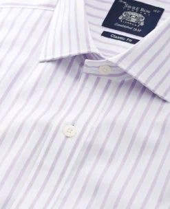 Lilac Cotton Stripe Classic Fit Formal Shirt - Single Cuff