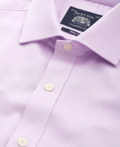 Lilac Herringbone Cotton Slim Fit Formal Shirt - Double Cuff