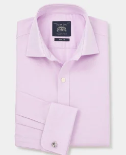 Lilac Herringbone Cotton Slim Fit Formal Shirt - Double Cuff