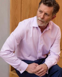 Lilac Herringbone Cotton Slim Fit Formal Shirt - Double Cuff