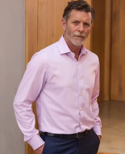 Lilac Herringbone Cotton Slim Fit Formal Shirt - Double Cuff
