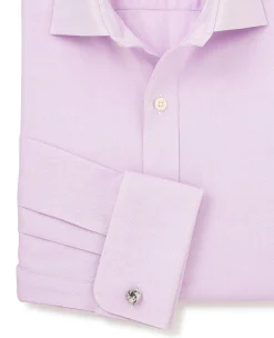 Lilac Herringbone Cotton Slim Fit Formal Shirt - Double Cuff