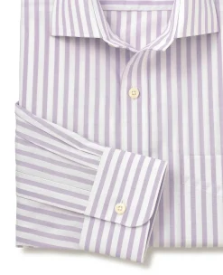 Lilac White Stripe Cotton Poplin Classic Fit Formal Shirt - Single Cuff