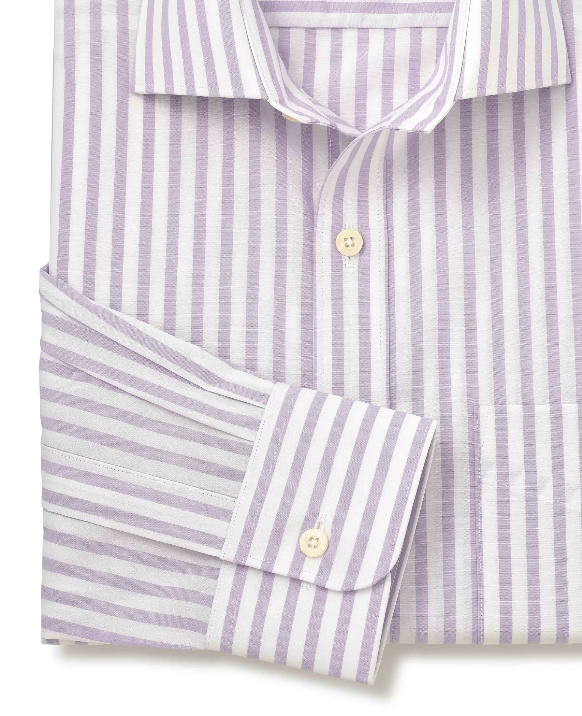 Lilac White Stripe Cotton Poplin Classic Fit Formal Shirt - Single Cuff