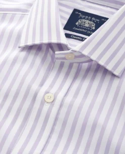 Lilac White Stripe Cotton Poplin Classic Fit Formal Shirt - Single Cuff
