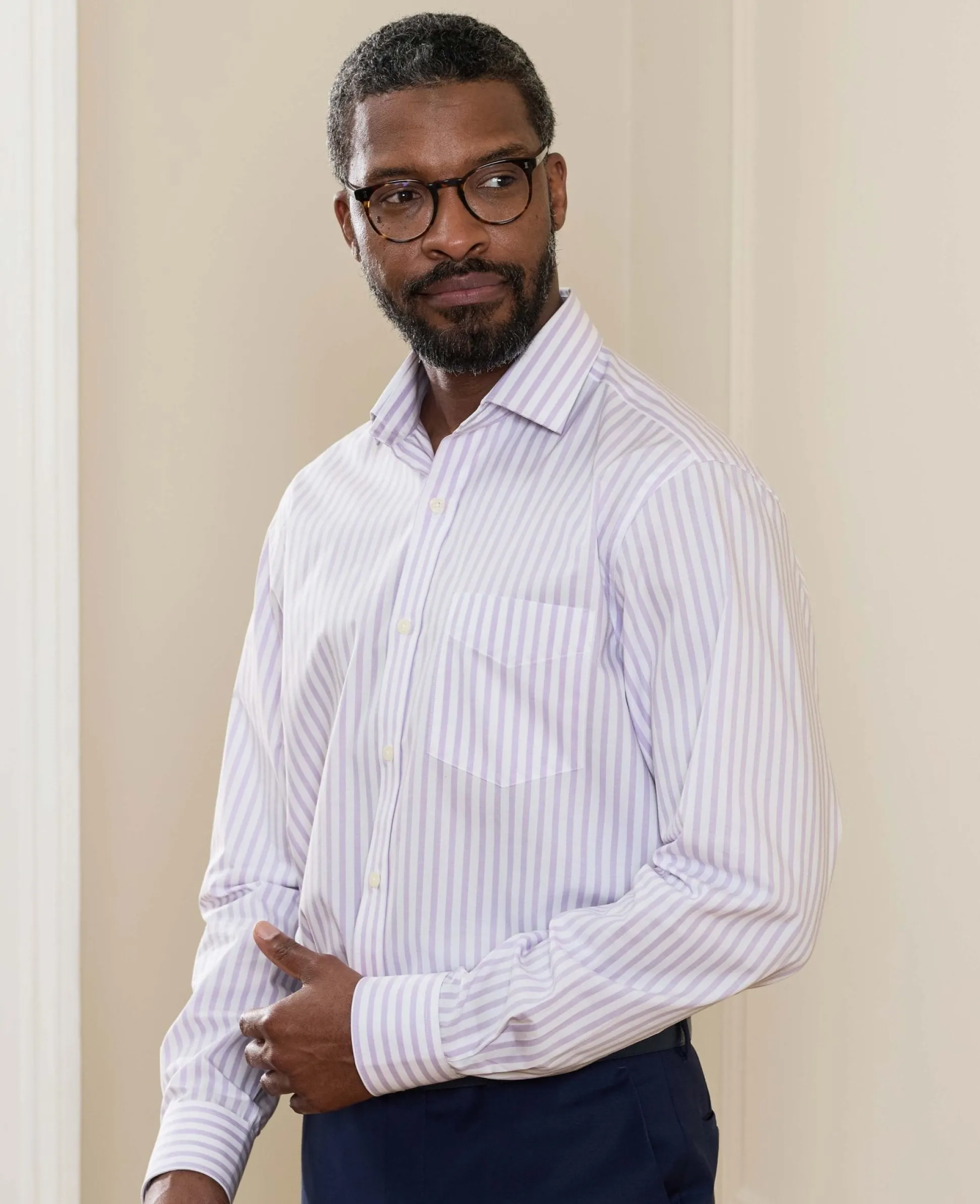 Lilac White Stripe Cotton Poplin Classic Fit Formal Shirt - Single Cuff