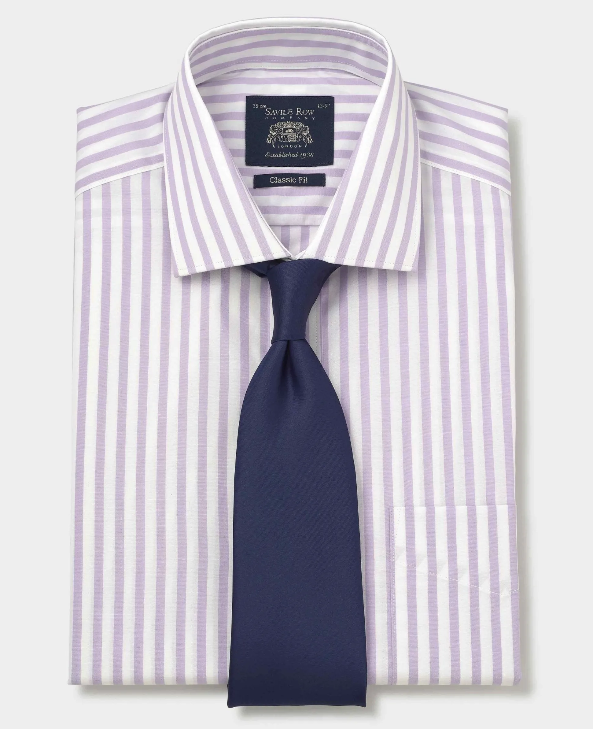 Lilac White Stripe Cotton Poplin Classic Fit Formal Shirt - Single Cuff