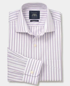 Lilac White Stripe Cotton Poplin Classic Fit Formal Shirt - Single Cuff