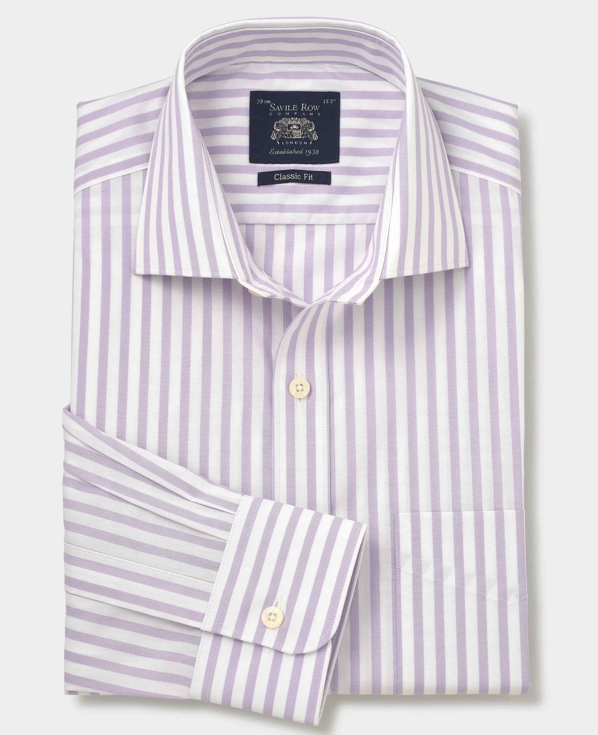 Lilac White Stripe Cotton Poplin Classic Fit Formal Shirt - Single Cuff