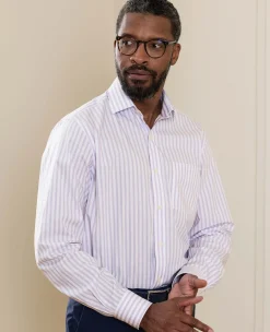 Lilac White Stripe Cotton Poplin Classic Fit Formal Shirt - Single Cuff