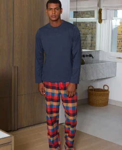 Multicoloured Cotton Checked Lounge Pants & Long Sleeve T-Shirt Pyjama Set