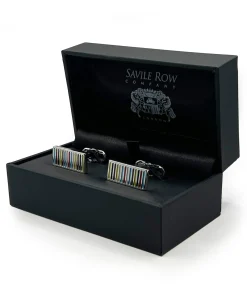 Multi Coloured Rhodium Plated Rectangular Cufflinks