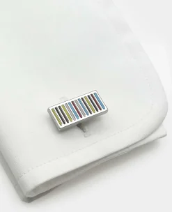 Multi Coloured Rhodium Plated Rectangular Cufflinks