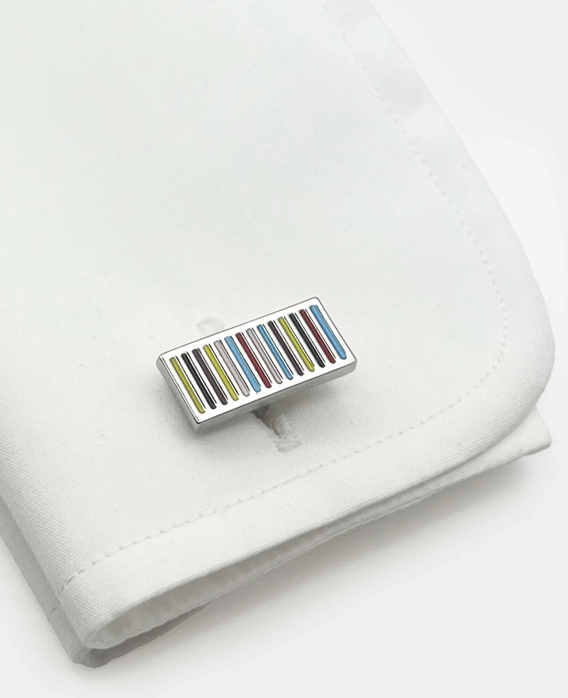 Multi Coloured Rhodium Plated Rectangular Cufflinks