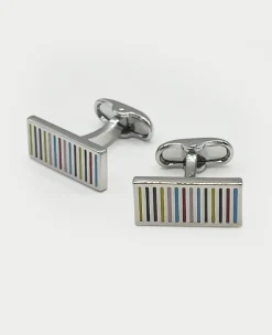 Multi Coloured Rhodium Plated Rectangular Cufflinks