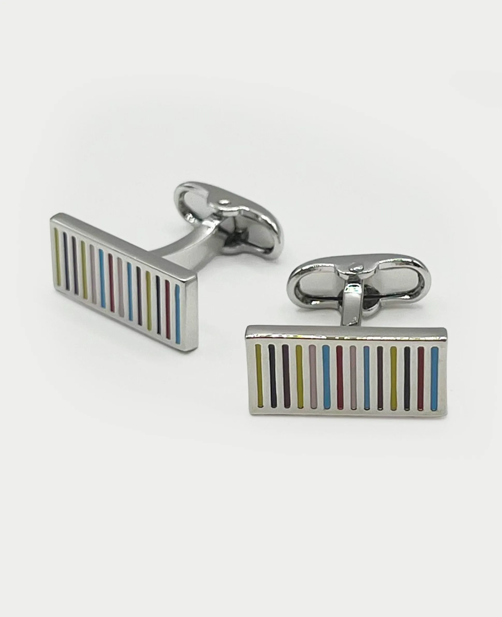 Multi Coloured Rhodium Plated Rectangular Cufflinks