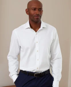 Natural White Cotton Herringbone Slim Fit Formal Shirt - Double Cuff