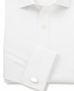 Natural White Cotton Herringbone Slim Fit Formal Shirt - Double Cuff