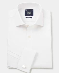 Natural White Cotton Herringbone Slim Fit Formal Shirt - Double Cuff