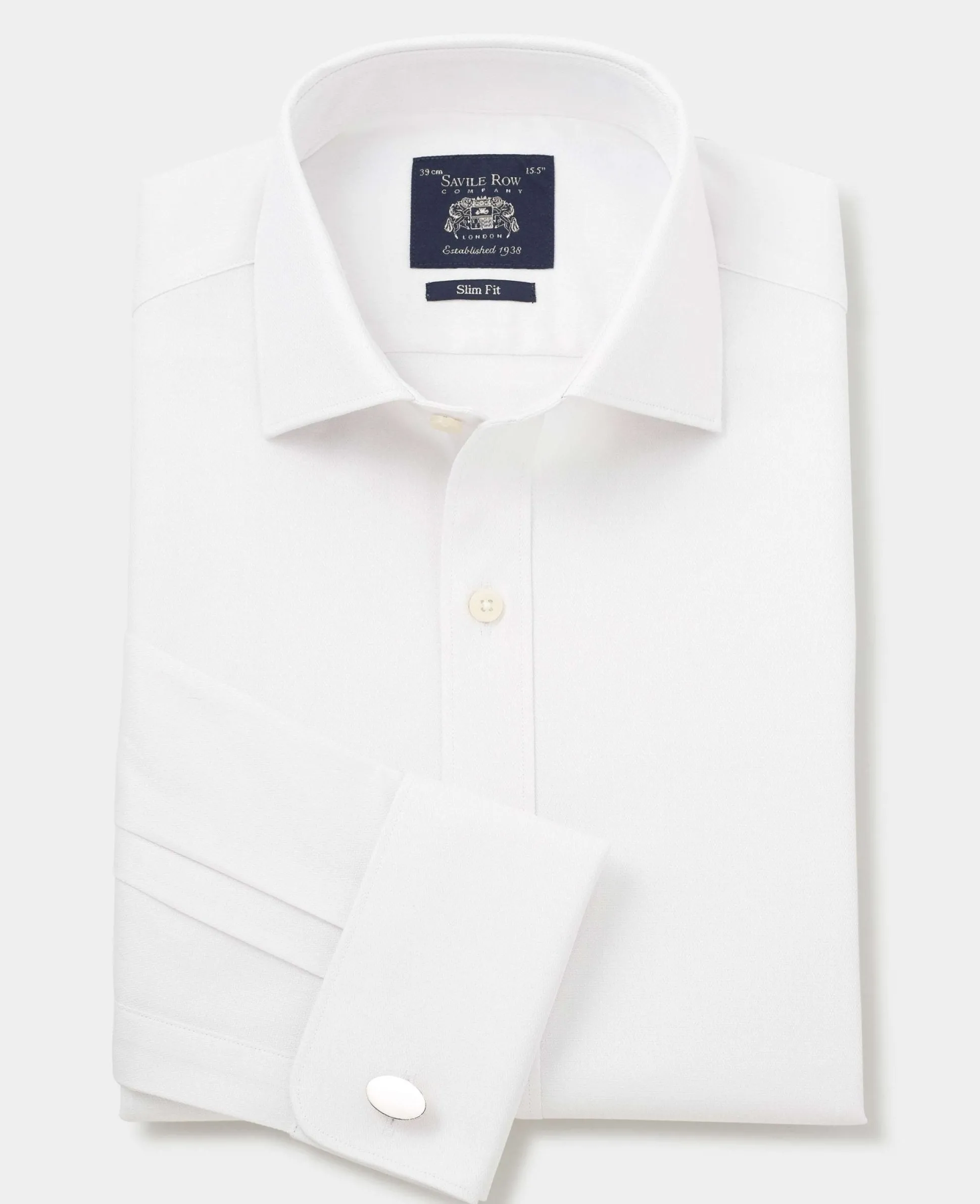 Natural White Cotton Herringbone Slim Fit Formal Shirt - Double Cuff