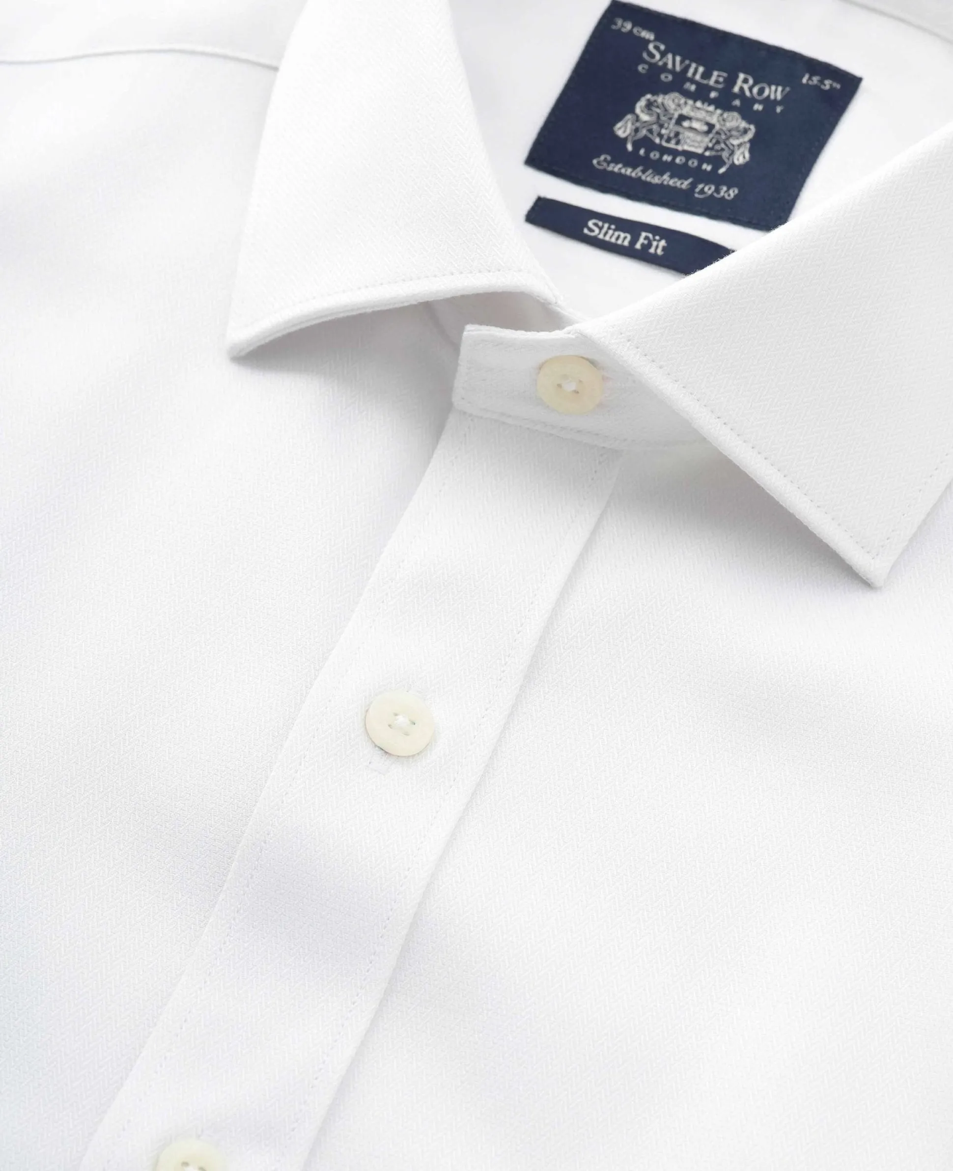 Natural White Cotton Herringbone Slim Fit Formal Shirt - Double Cuff