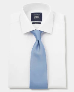 Natural White Cotton Herringbone Slim Fit Formal Shirt - Double Cuff