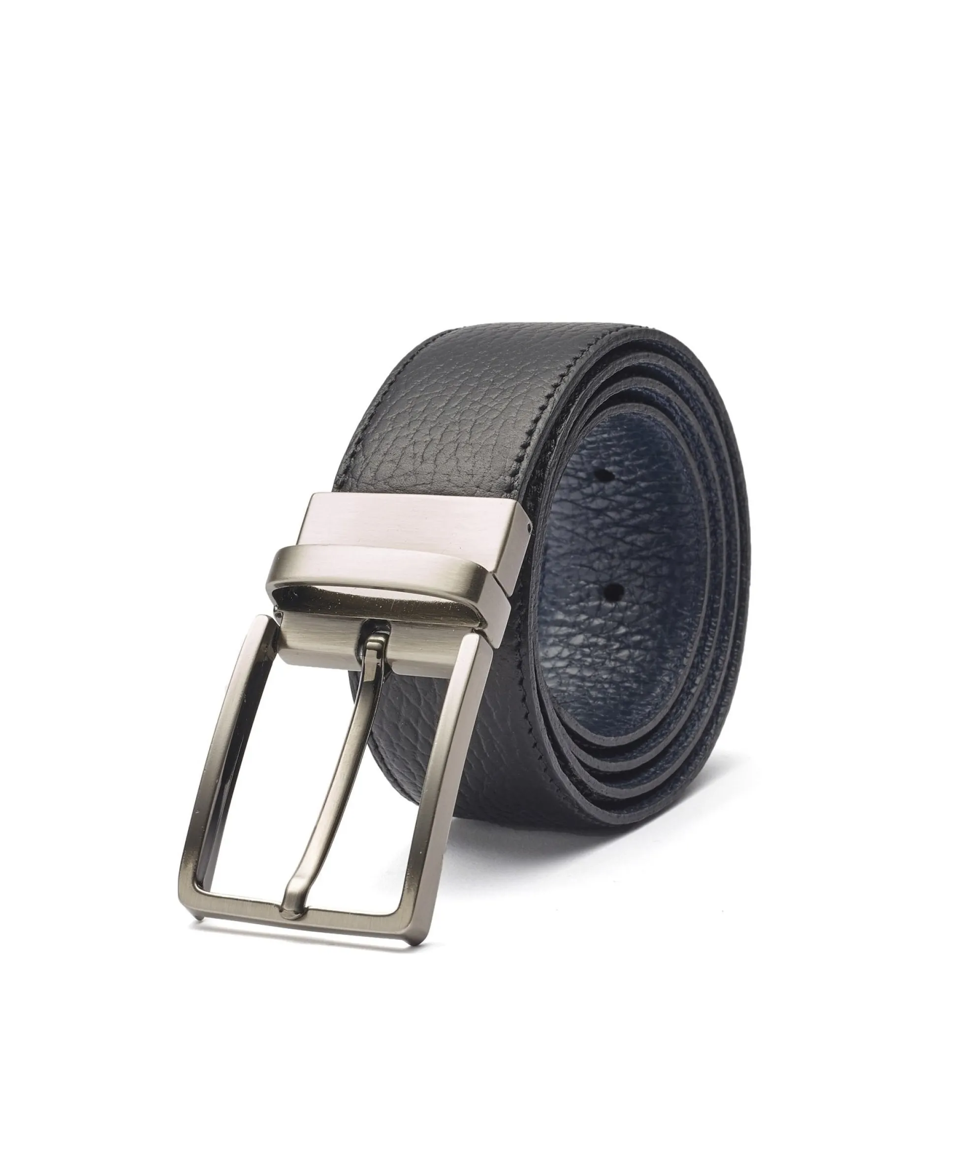 Navy Black Leather Reversible Belt