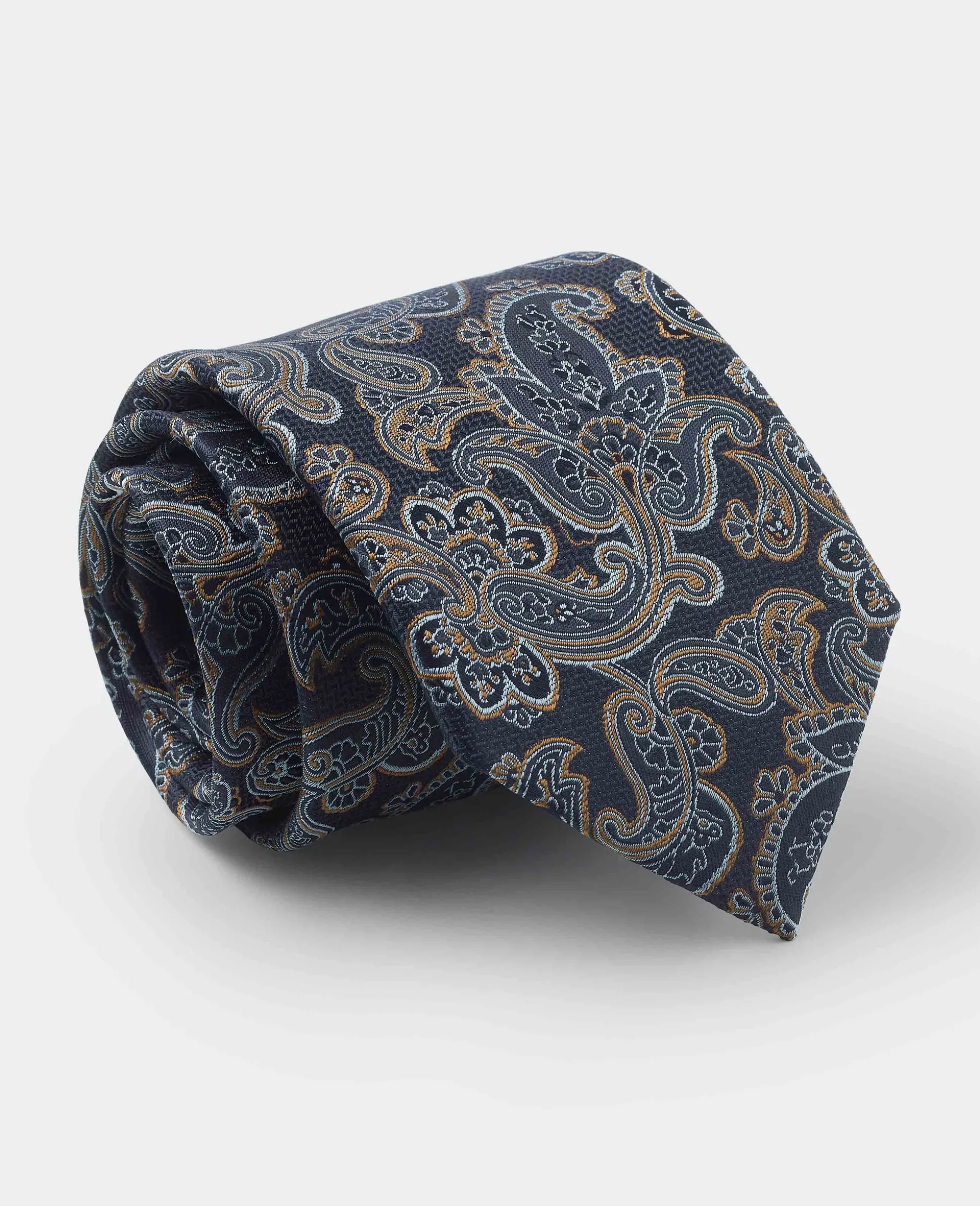 Navy Brown Paisley Silk Tie