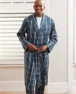 Navy Check Cotton Dressing Gown