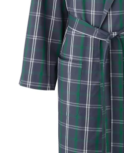 Navy Check Cotton Dressing Gown