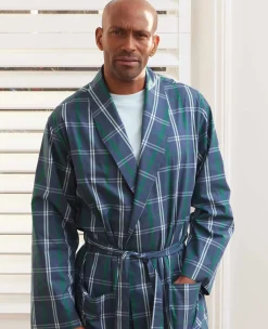 Navy Check Cotton Dressing Gown
